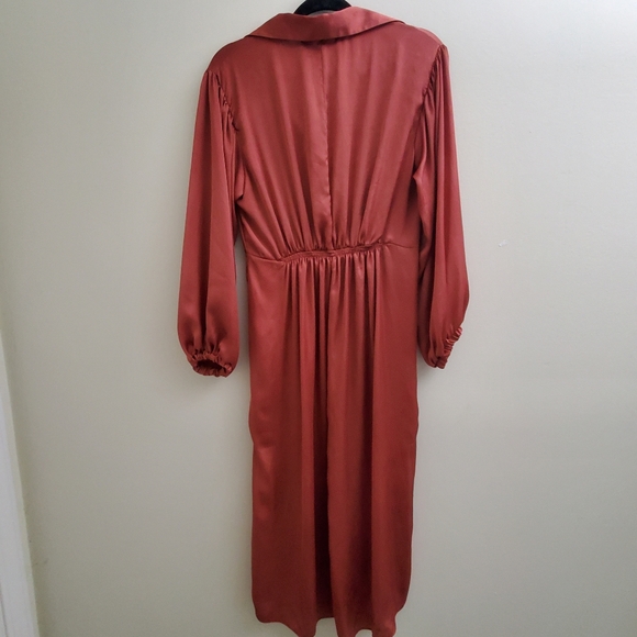 Zara Womens Satin Effect Midi Shirt Dress Marsala Size M - Picture 5 of 8